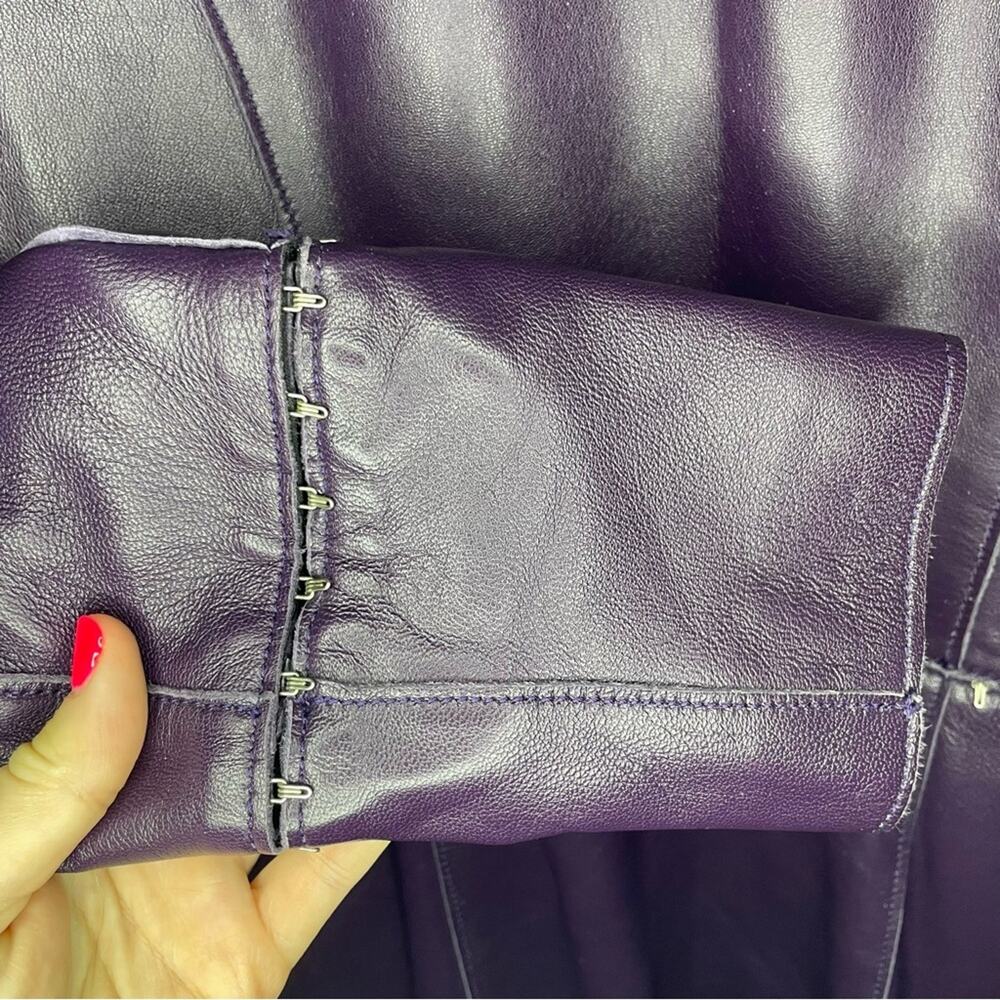 Griffith Gray for St. John Dark Purple Italian Leather Embellished Jacket Size 2 - Picture 5 of 6